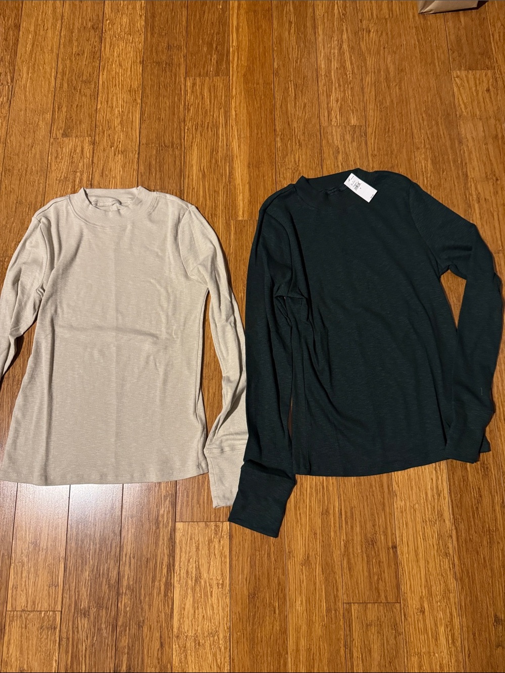 2 GAP Long Sleeve Crew Neck Shirt - Beige and Dark Green